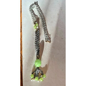 Mid Century Green Crackle Lucite Dangle Disco Necklace